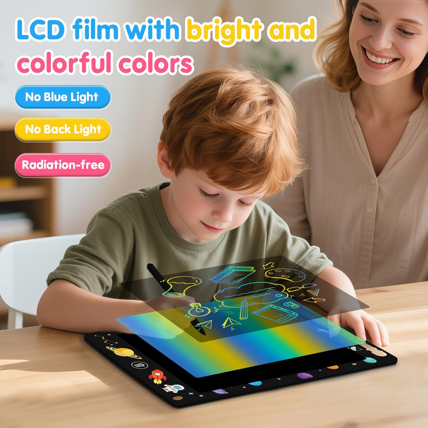 MOOWALIS 10-Pack LCD Writing Tablets - 8.5-Inch Colorful Doodle Boards for Kids