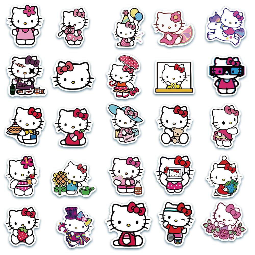 MOQIAN 50pcs Kawaii Hellokitty Stickers – Waterproof Vinyl Decals for Notebooks, Laptops