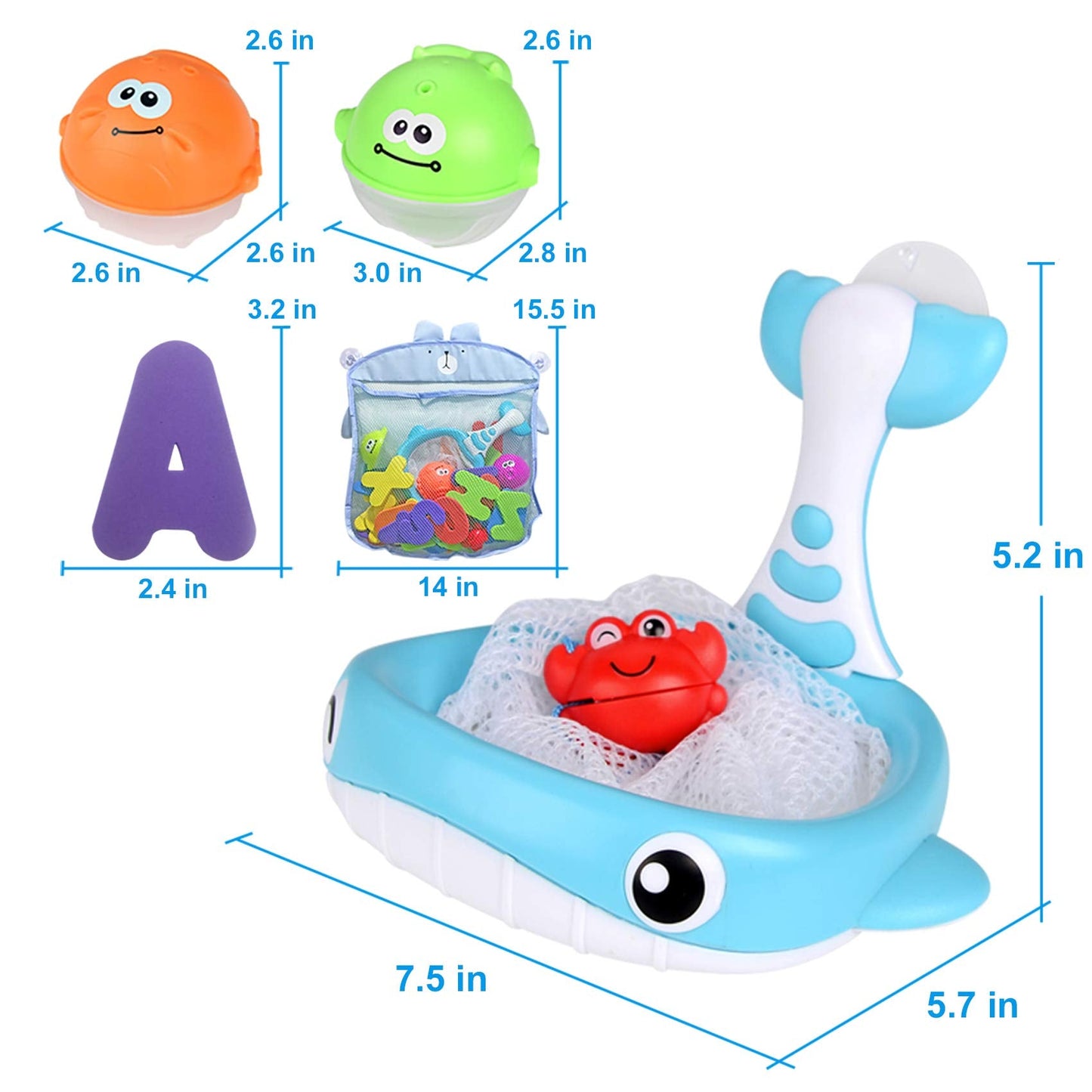 MoraBaby Bath Toy Set – 36 Foam Letters & Numbers + Floating Animals & Organizer Bag