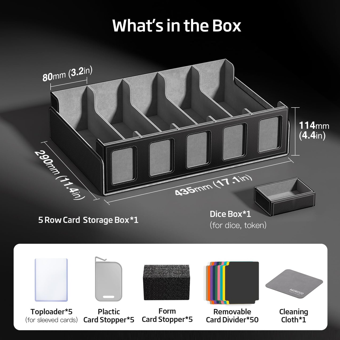 MORCCO 5-Row Trading Card Storage Box – 3900+ Card Capacity, Magnetic Lid & Display Windows