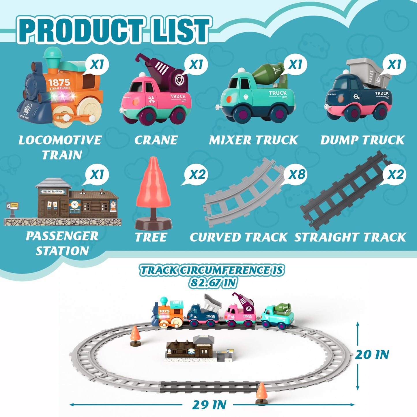 MORECOLL Electric Train Set for Toddlers & Kids | Lights, Music & Magnetic Tracks