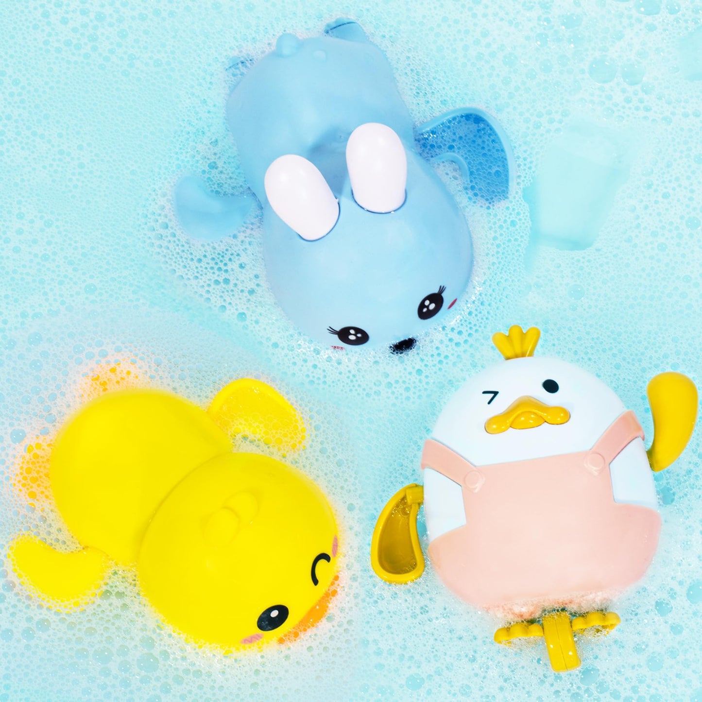 MOREDOTS Easter Wind-Up Bath Toys Set – 3 Floating Toys (Bunny, Chick, Duck)