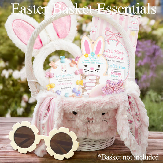 MOREDOTS Easter Basket Stuffers – Hair Accessories Set for Kids | Bunny Headband, Clips, Hair Ties, Sunglasses