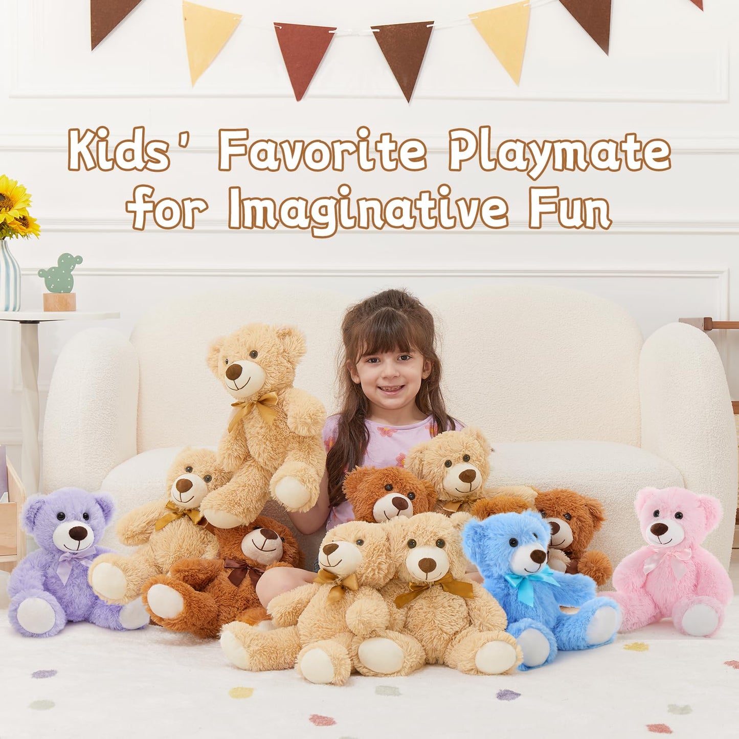 MorisMos 3Pcs Teddy Bears Bulk – 14in Plush Centerpiece for Baby Showers