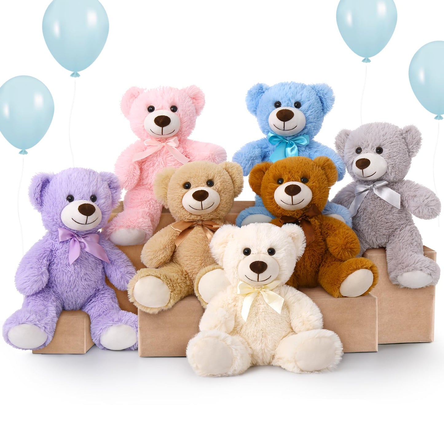 MorisMos 14-Inch Bulk Teddy Bears – 7-Pack Rainbow Plush Toys for Kids, Decor & Gifts