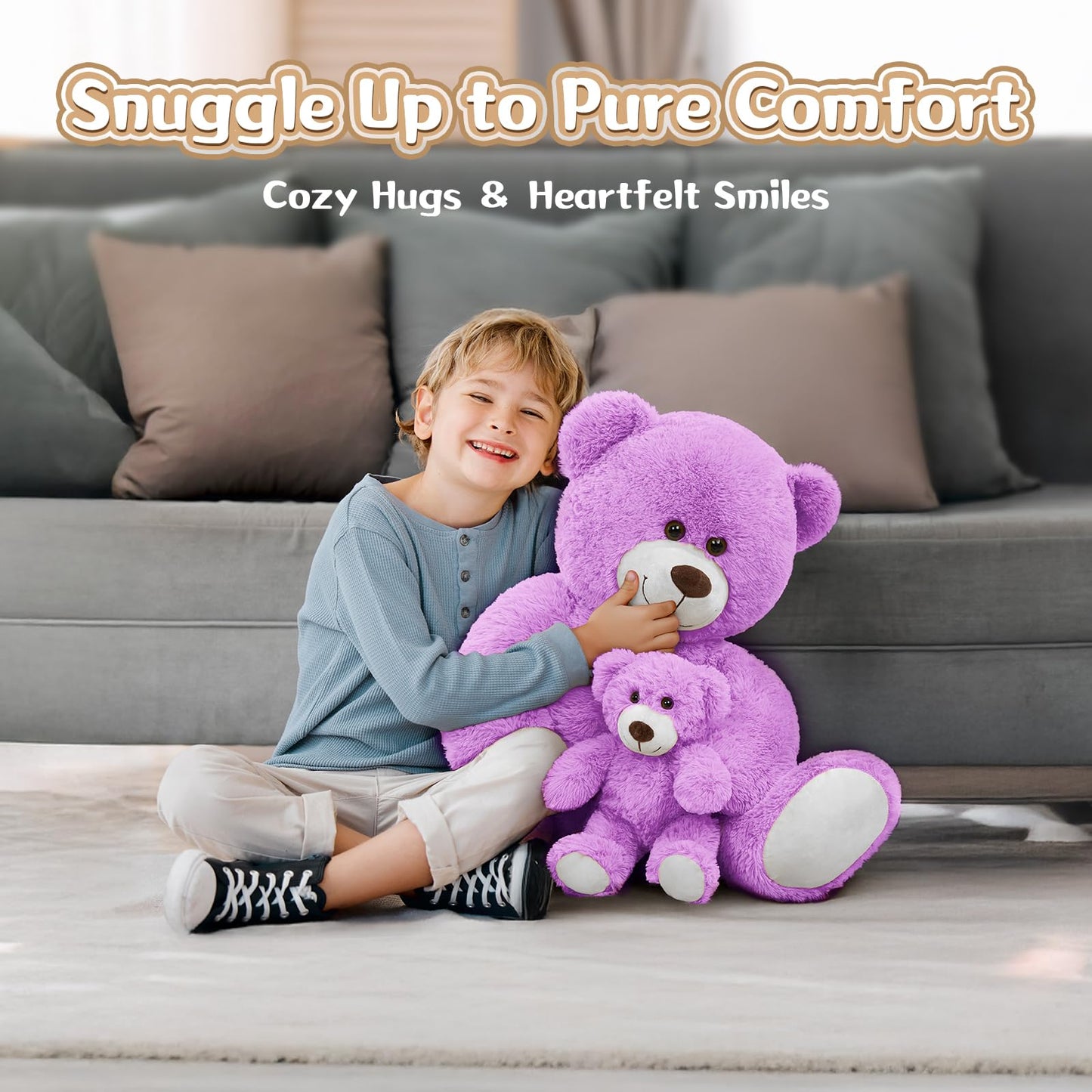 MorisMos Mom and Baby Giant Teddy Bear – 39-Inch Purple Plush for Baby Showers & Cozy Rooms