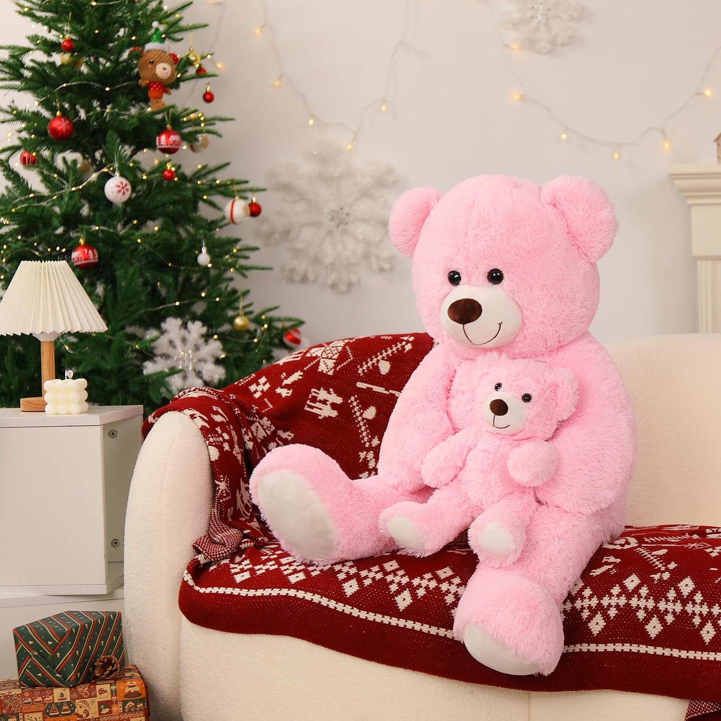 MorisMos Mom and Baby Giant Teddy Bear, 39-Inch Pink Plush
