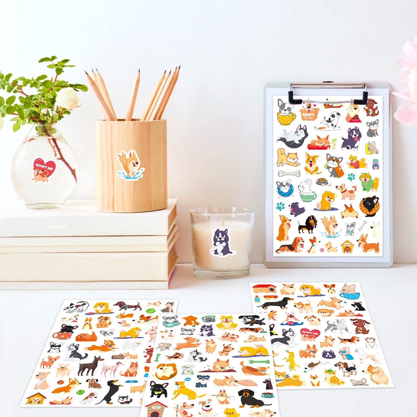 MoShining Cute Dog Stickers Kit – 780 Count Puppy Pet Vinyl Stickers for Water Bottles, Laptops & Party Favors