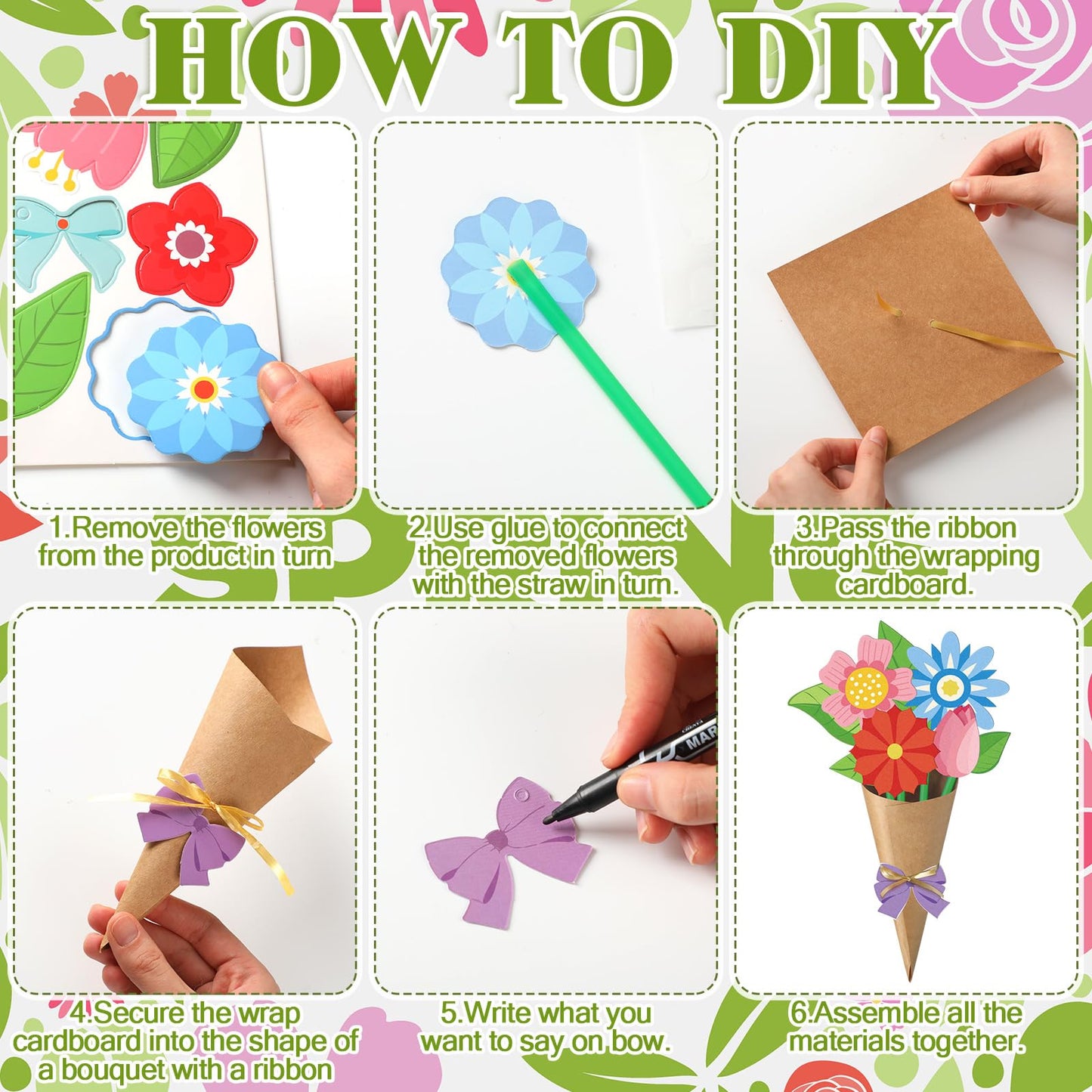 Motipuns 48-Set Spring Bouquet Flower Craft Kit – DIY Paper Bouquets & Valentine Gift Ideas