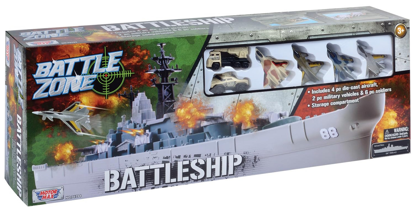 Motormax USS Giant Battleship Playset – 28in Deluxe Model with Diecast Aircraft