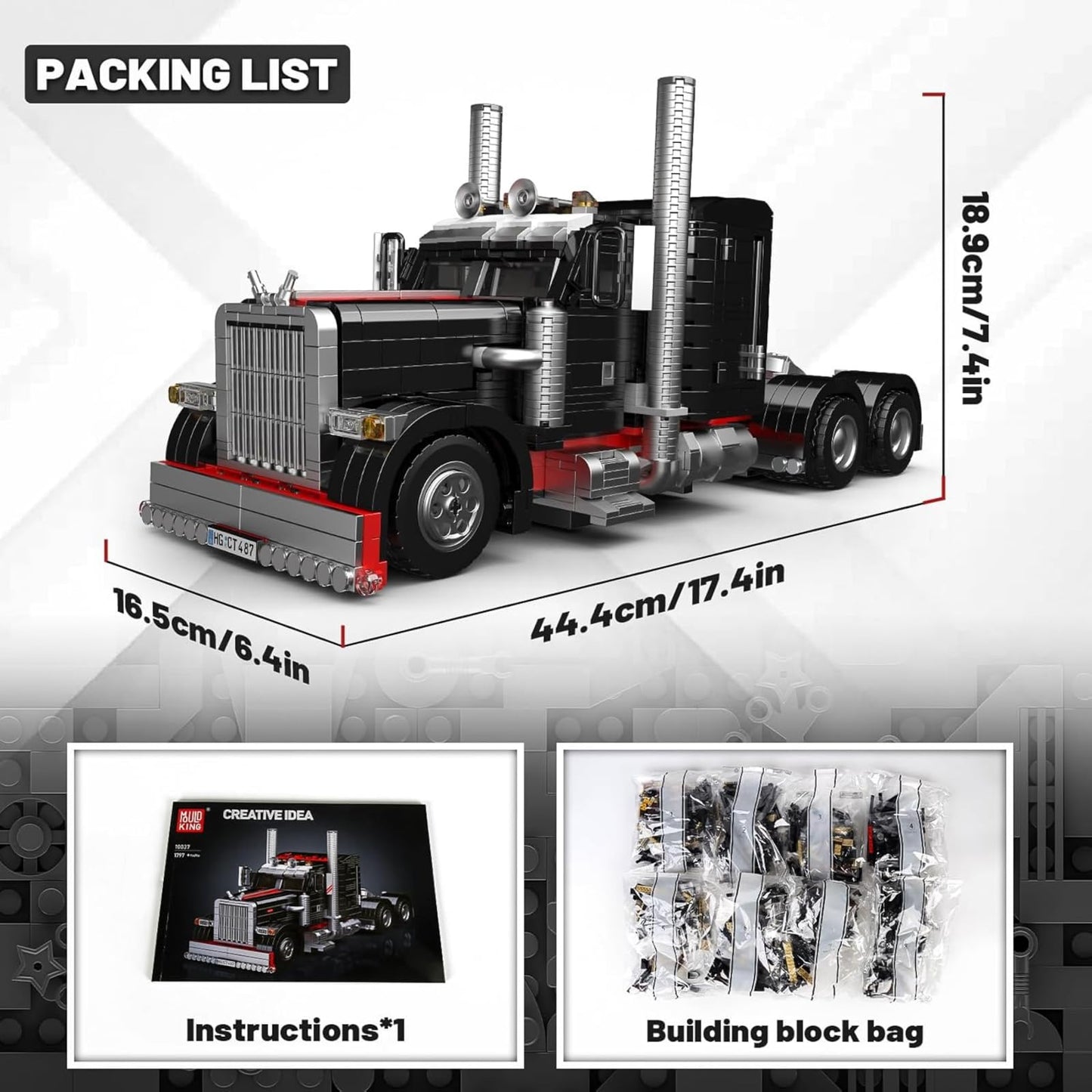 Mould King 10037 Semi Truck Building Set – 1797 Pieces, Ten-Wheel Flatbed Model for Display