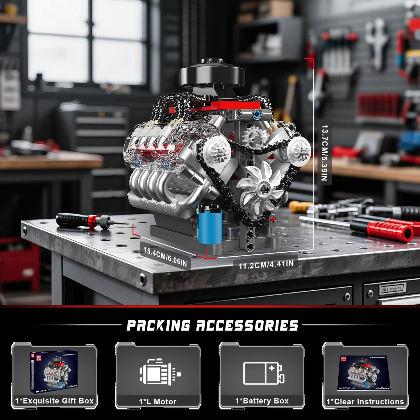 Mould King 10171 V8 Engine Model Kit – Running Mini V8 Engine for Adults