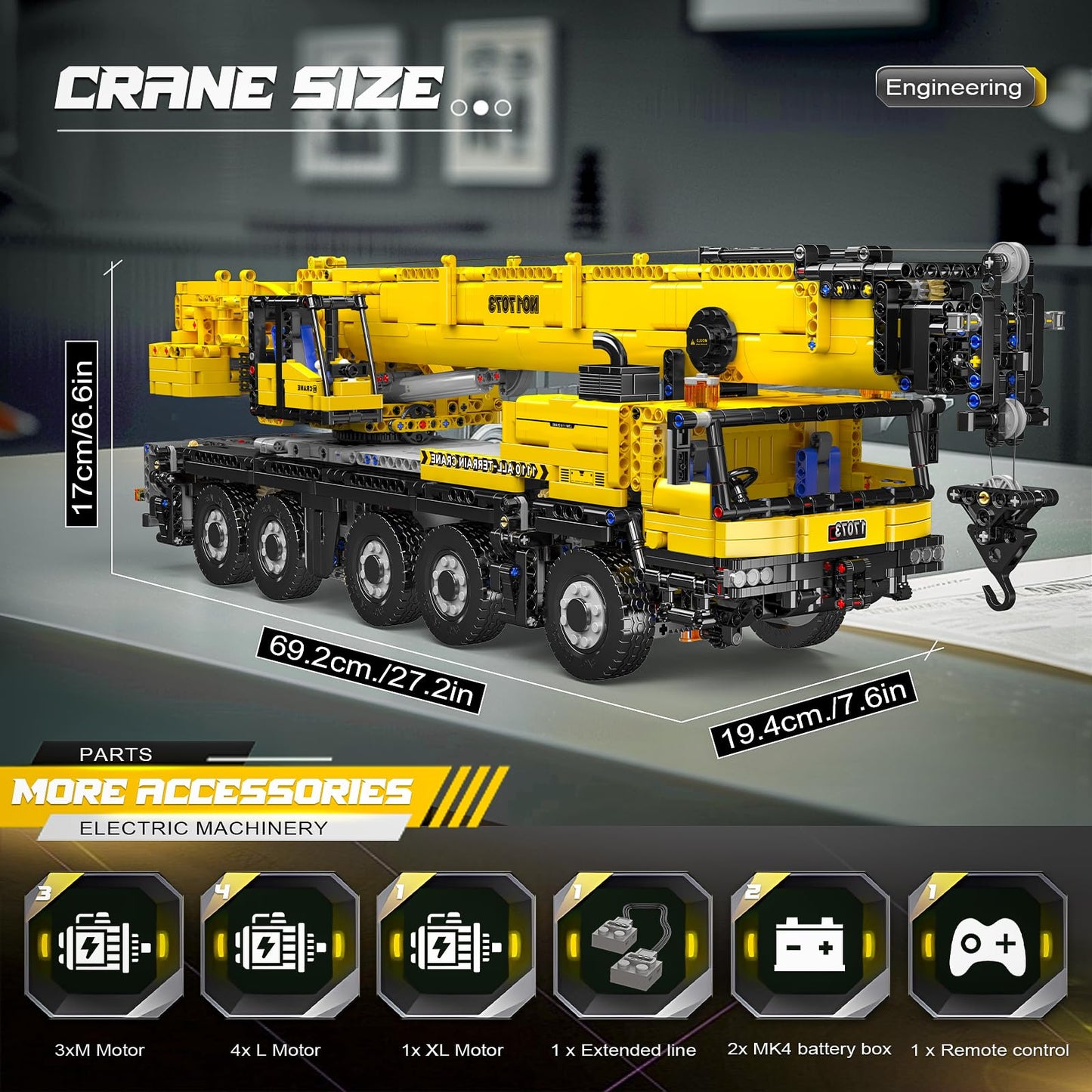 Mould King 17073 Engineering Truck Construction Set – Remote Control LTM 1110 Crane (3218 Pieces) | STEM Building Blocks