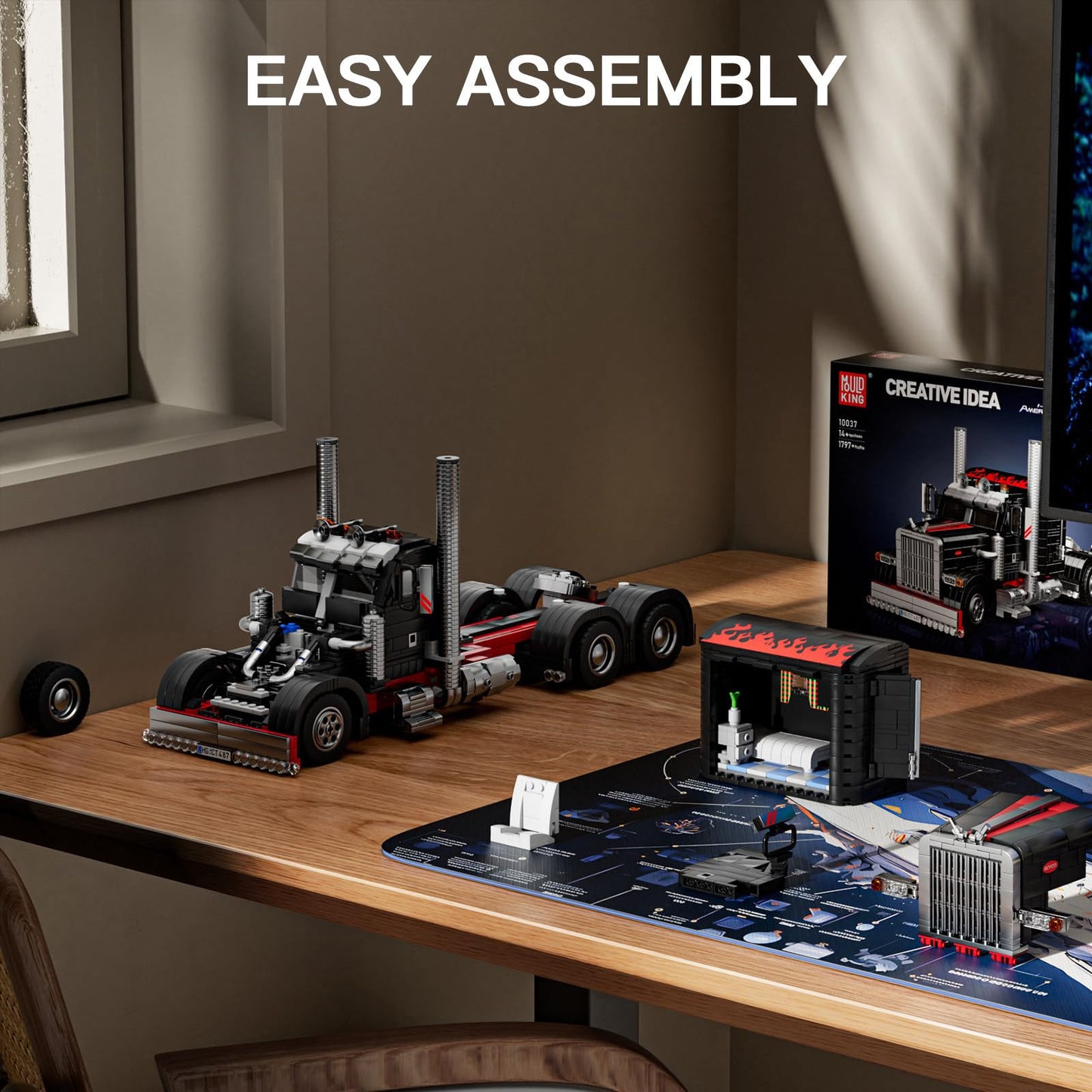 Mould King Semi Truck Building Set – 1814 Pieces, Collectible Trailer Model 10037