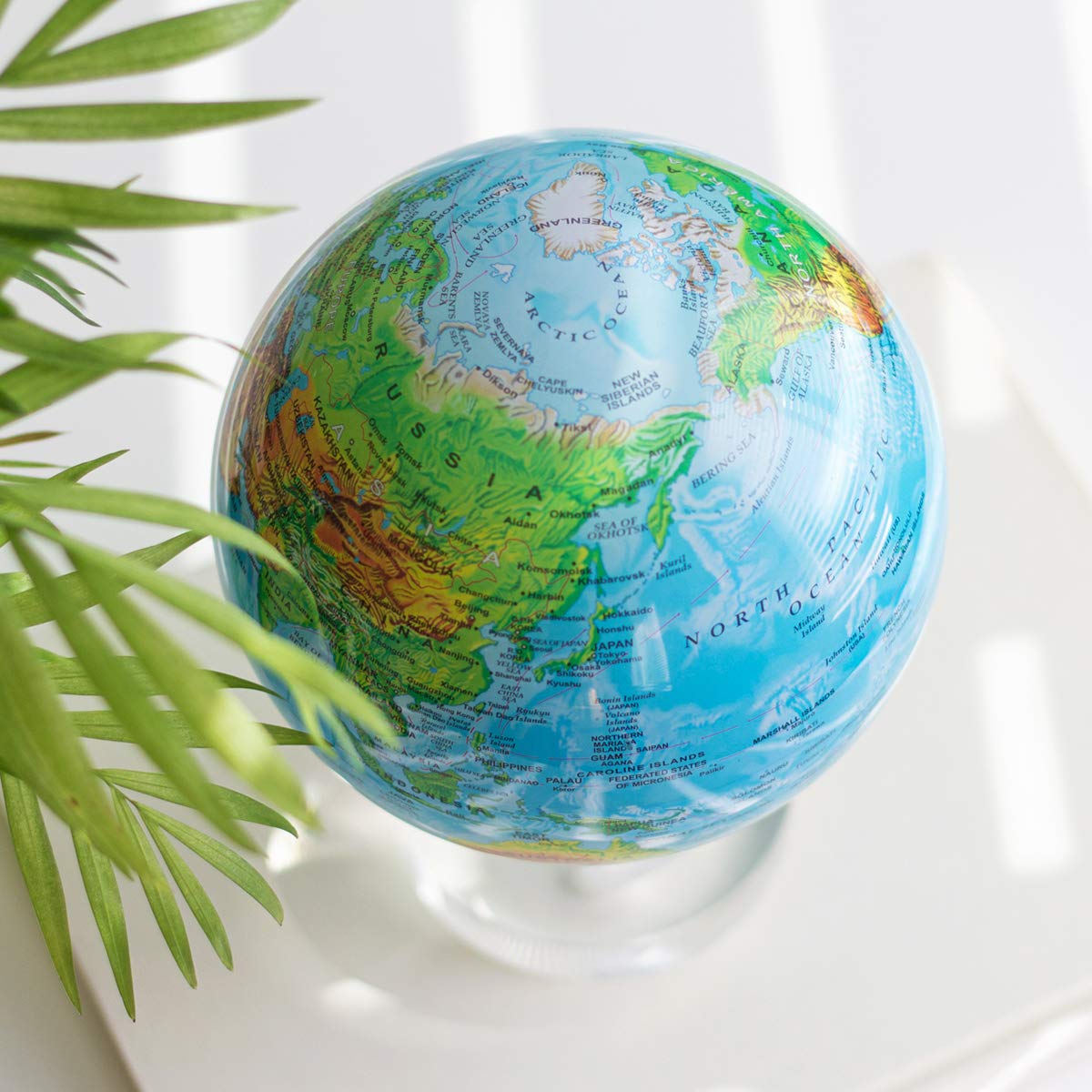 MOVA Globe - Blue Relief Map 4.5-inch - Silent, Light-Powered Rotation - No Batteries or Cords
