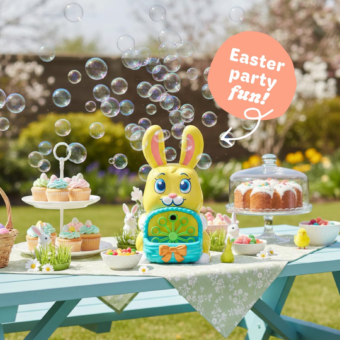 Move2Play Bunny Bubble Blower — Easter Toy & Gift for Toddlers 1-4+ | Indoor/Outdoor Fun
