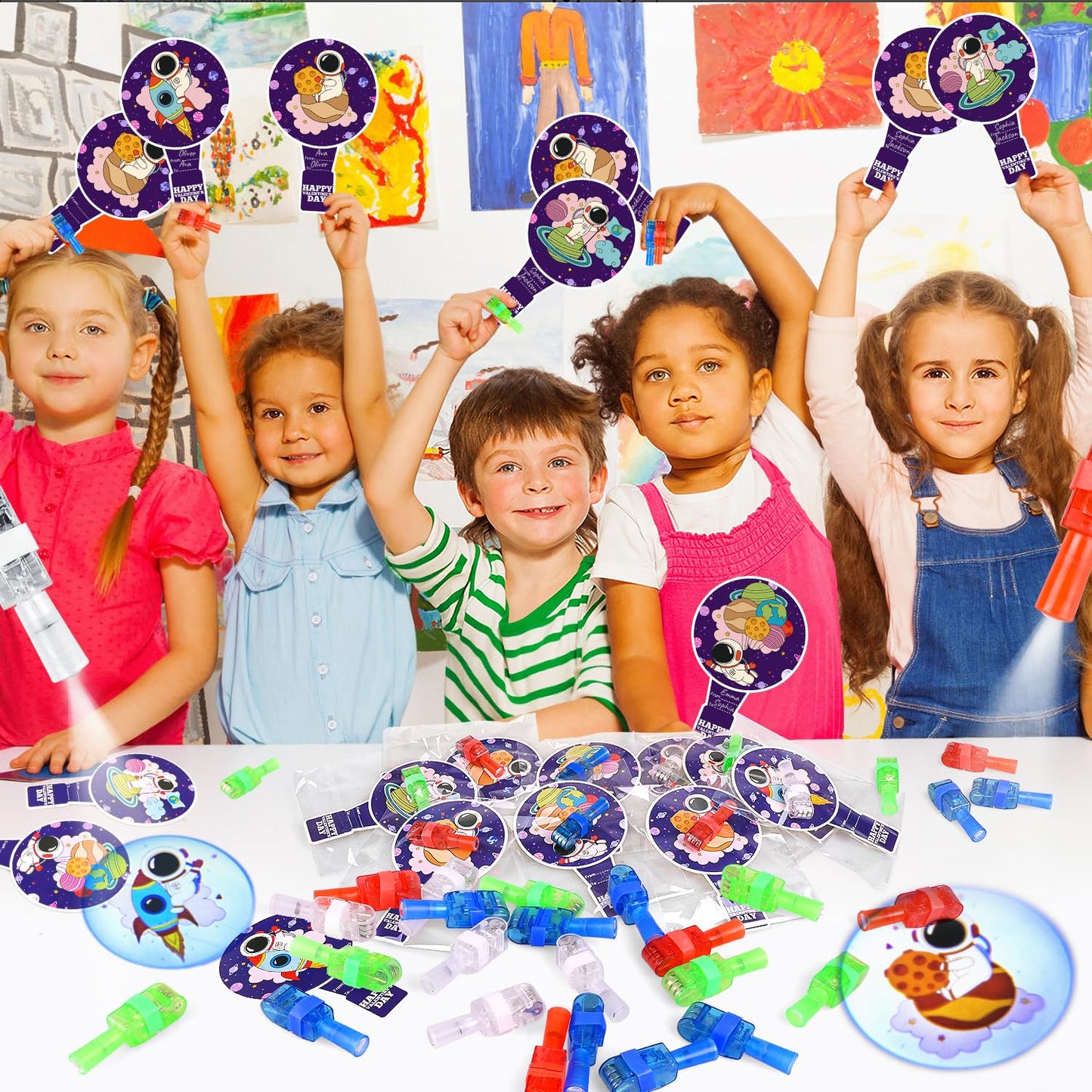 MOVINPE Valentine’s Day Finger Lights – 28-Pack with Cards for Classroom Gifts, Party Favors & Prizes