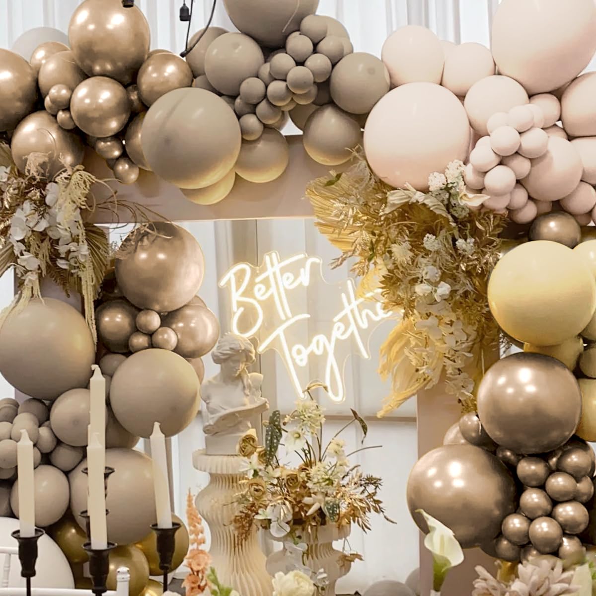 MOXMAY Boho Balloon Arch Kit – 160Pcs Pastel Orange, Nude Brown & Gold Garland