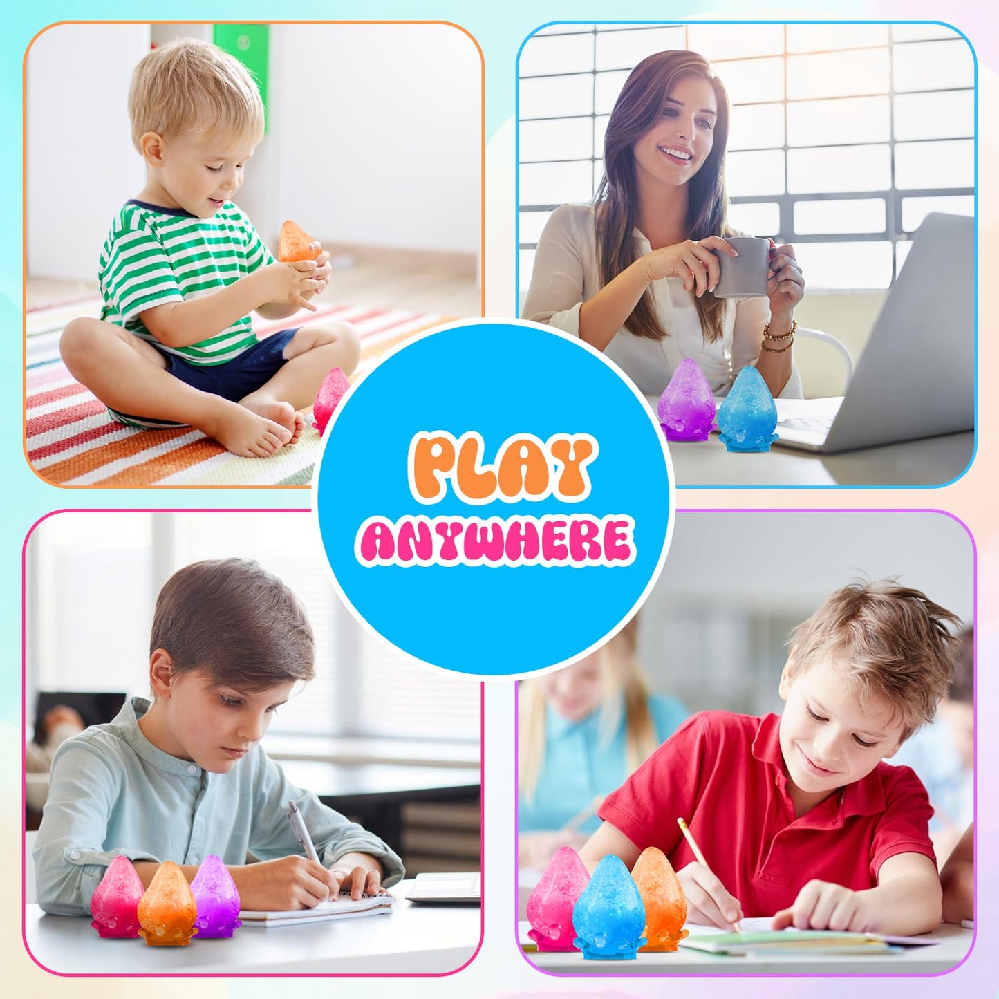 MoZkkiz Dream Squishy Drop 4pc — Ice Cube Fidget Toys for Sensory Play, Focus & Stress Relief