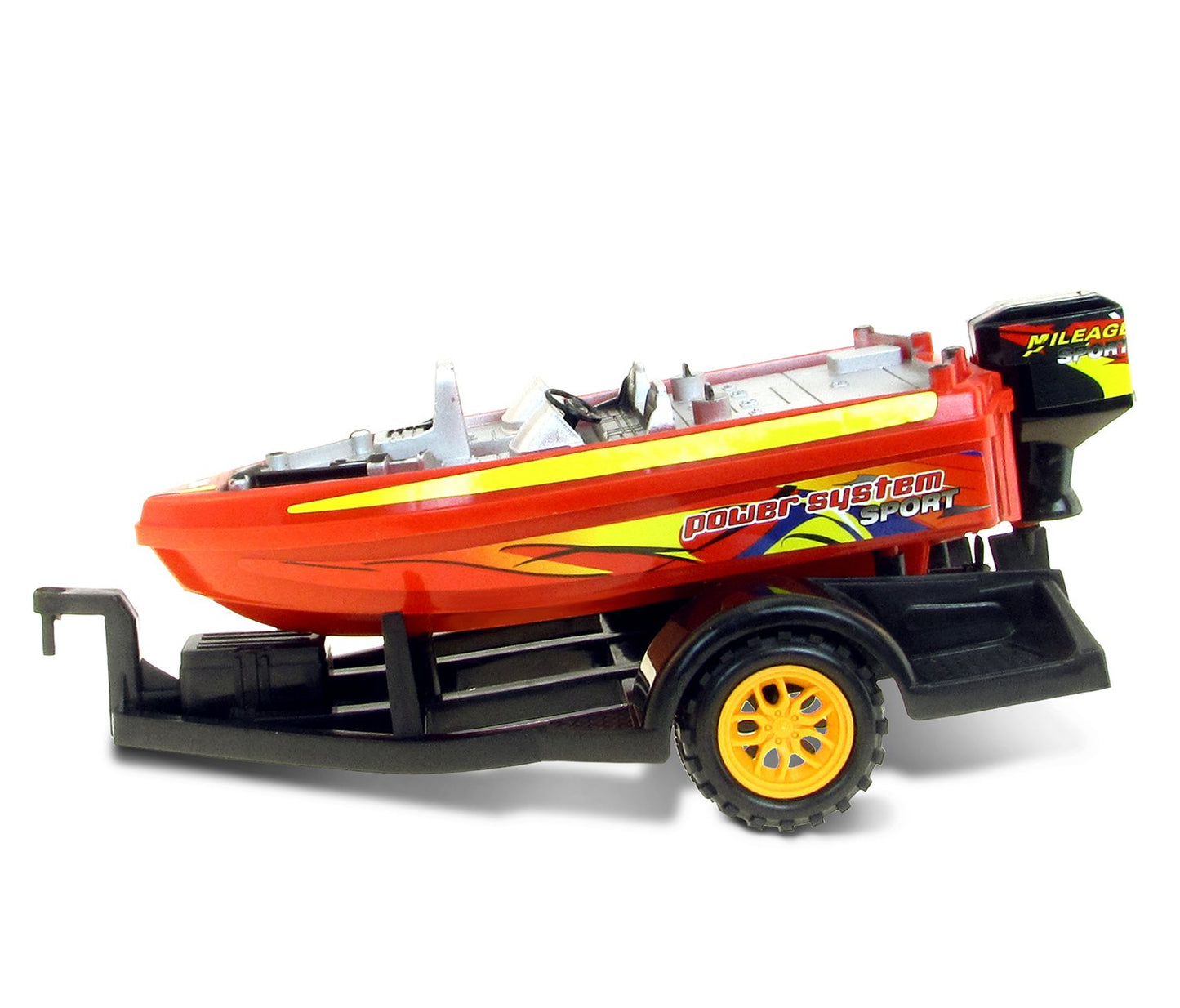 Mozlly Monster Truck Toys Set with Trailer and Boat - Friction-Powered Hauling Truck (9 Inch)
