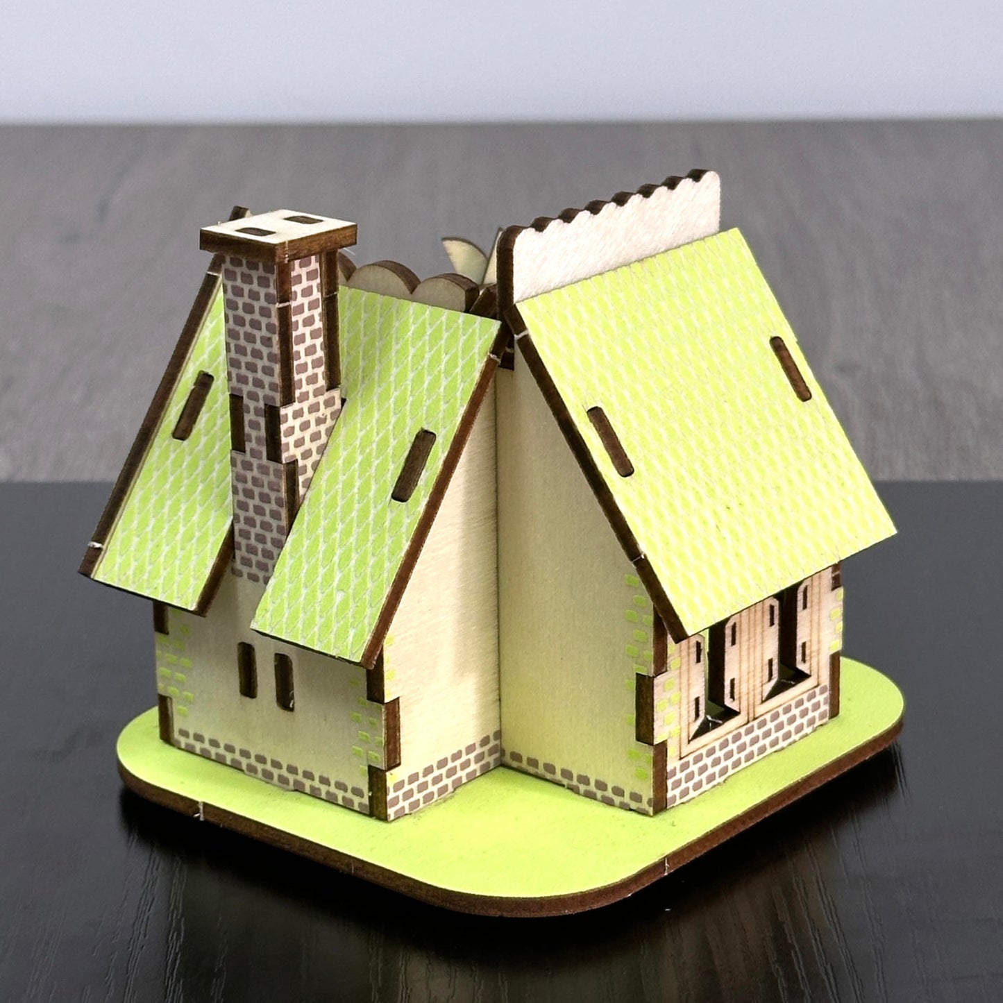 MPIUET Wooden 3D Puzzle – Green Little House Log Cabin Model Kit for Adults & Teens
