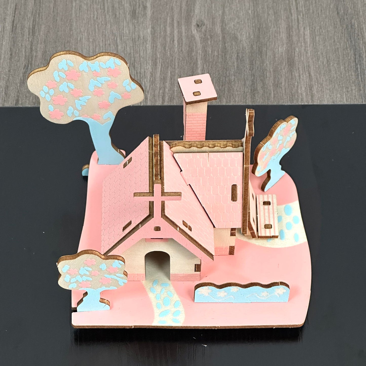 MPIUET Pink Little House 3D Puzzle – Eco-Friendly Wood Model Kit