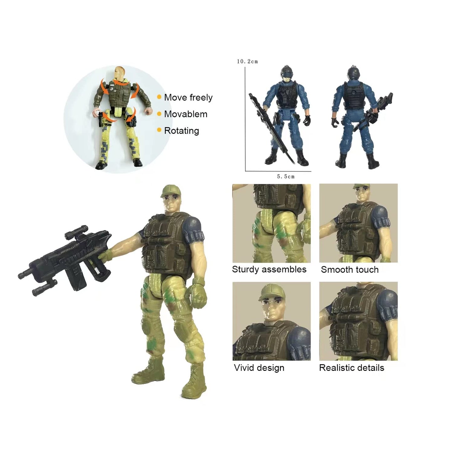 MQSTARSRISE Army Men Action Figures – 6-Pack Military Toy Set for Boys 4–7 with Weapons