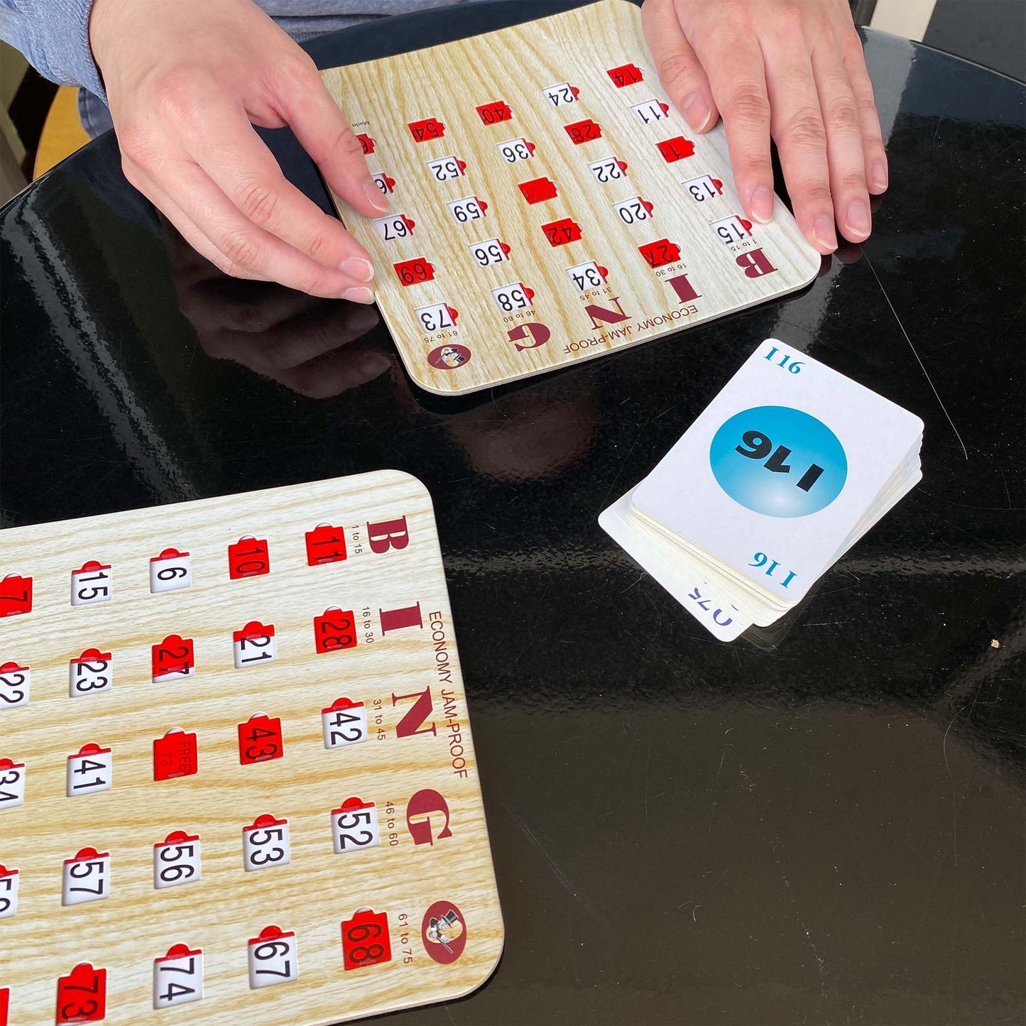 MR CHIPS Jam-Proof Bingo Cards with Sliding Windows - 50 Cards, 75 Calling Cards & Master Board