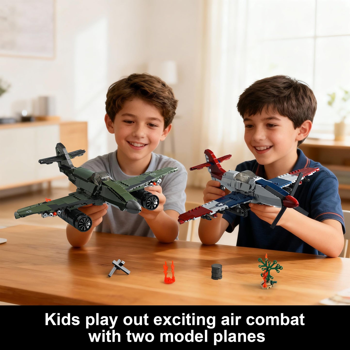 Mr.River WW2 Military Airplane Toy Building Sets — Me 262 & P-51D Fighter Jets, LEGO-Compatible