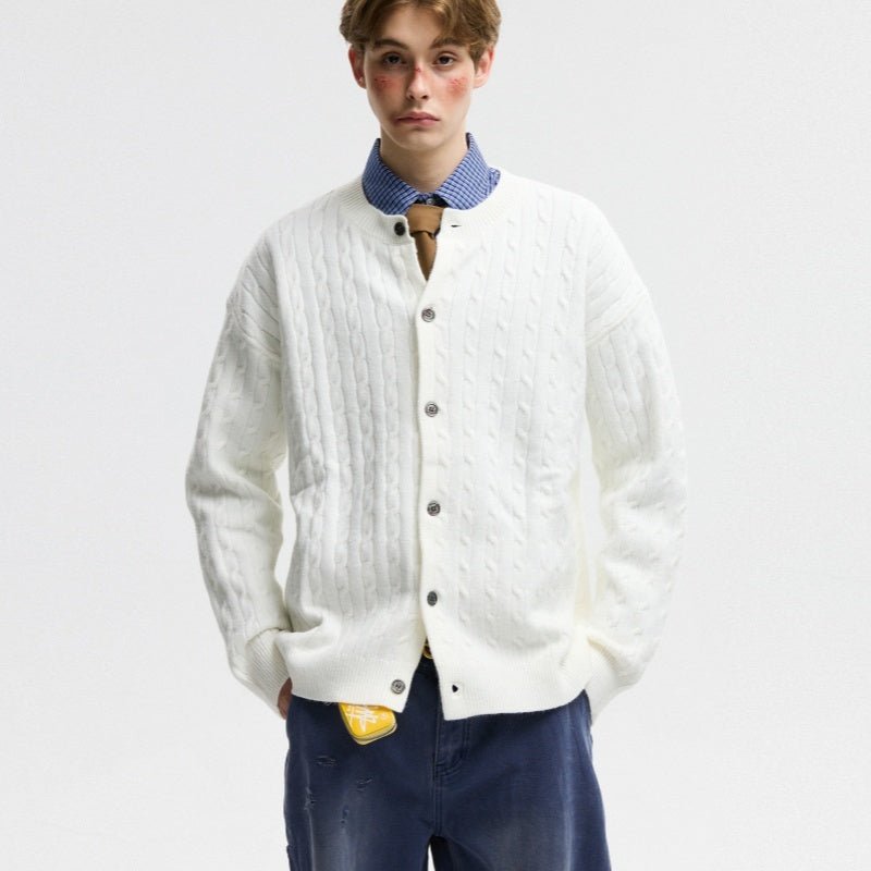 Unisex Twisted Solid Color Sweater Cardigan