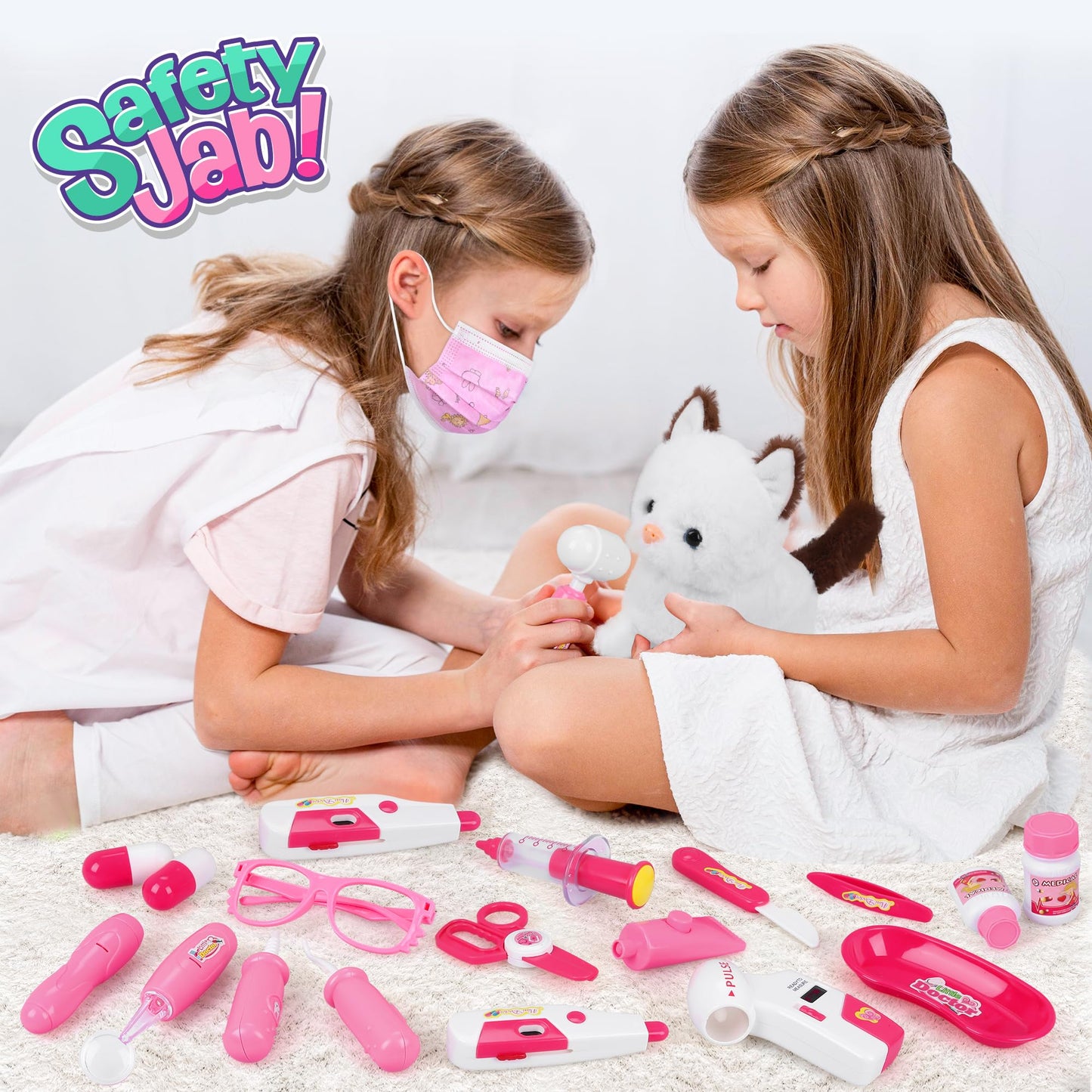 MR.TN 33Pcs Pet Doctor Kit for Kids – Pretend Vet Dress-Up with Cat Toy