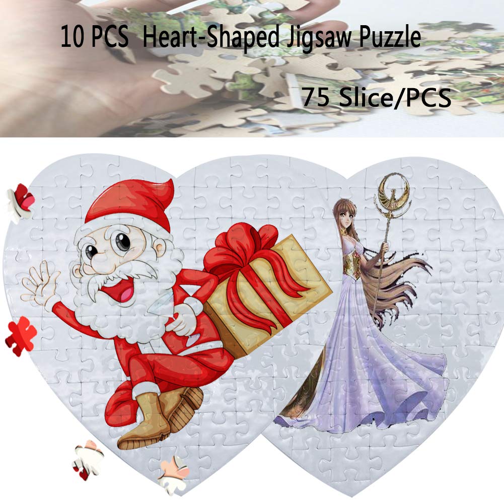MS WGO 10 Sets Blank Sublimation Heart Puzzle – 75 Pieces, DIY Heat Transfer