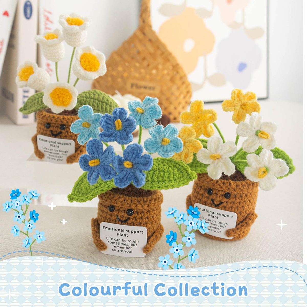 MS ZHENQIAO Handmade Positive Flower Crochet – Inspirational Gift for Women & Desk Decor