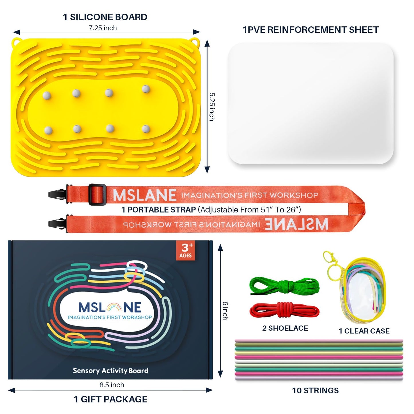 MSLANE Sensory Activity Board — Silicone Fidget Toy for Shoe Tying Practice & Travel Strap