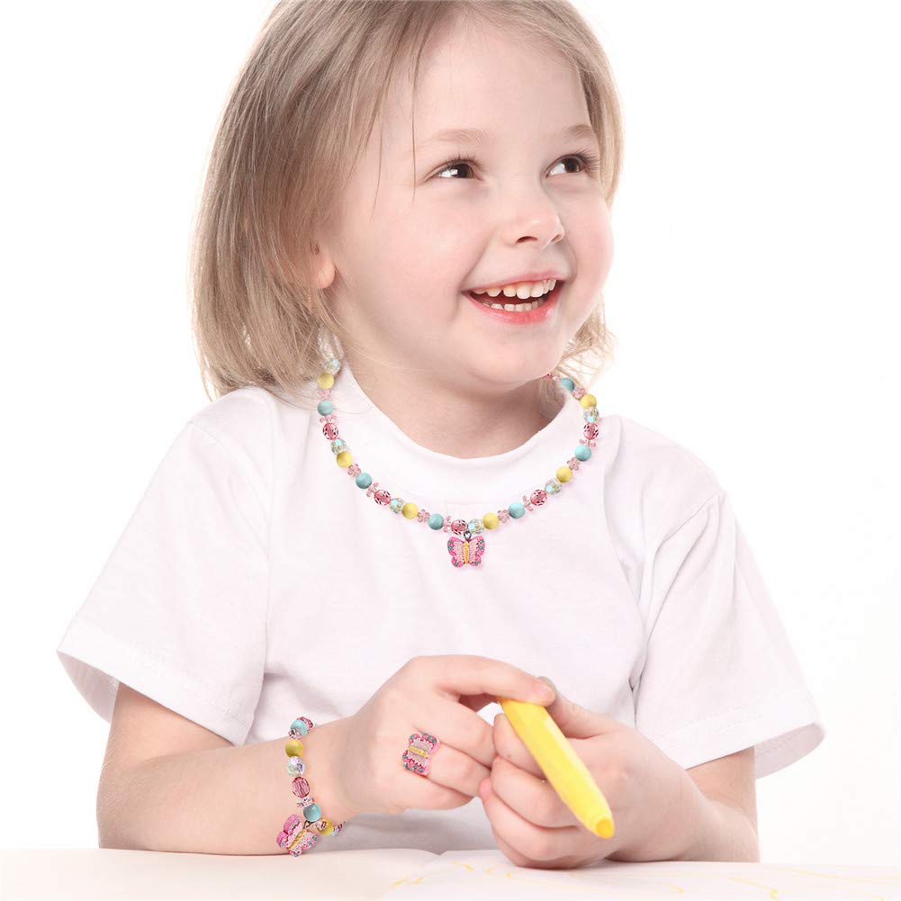 Msnailfly 3-Piece Kids Jewelry Set — Unicorn Butterfly Necklace, Bracelet & Ring (Gift Box)