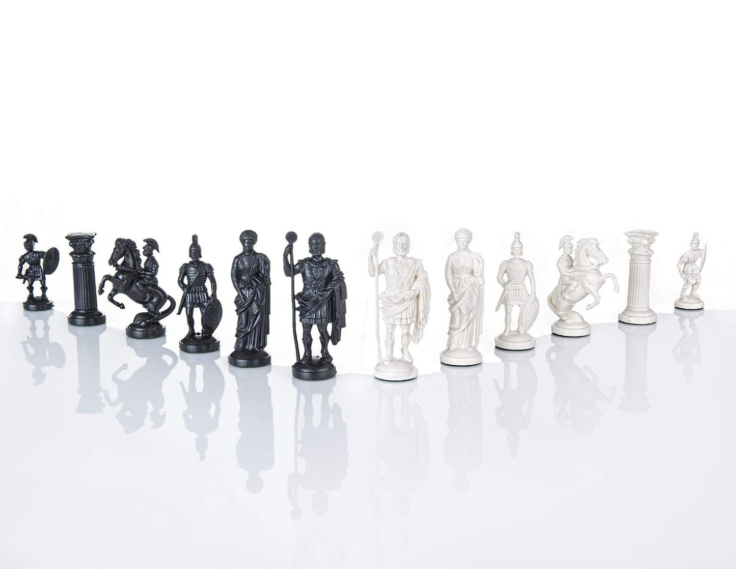 3 3/4" Black & White Roman Legion Plastic Chess Pieces - Felted | Muba
