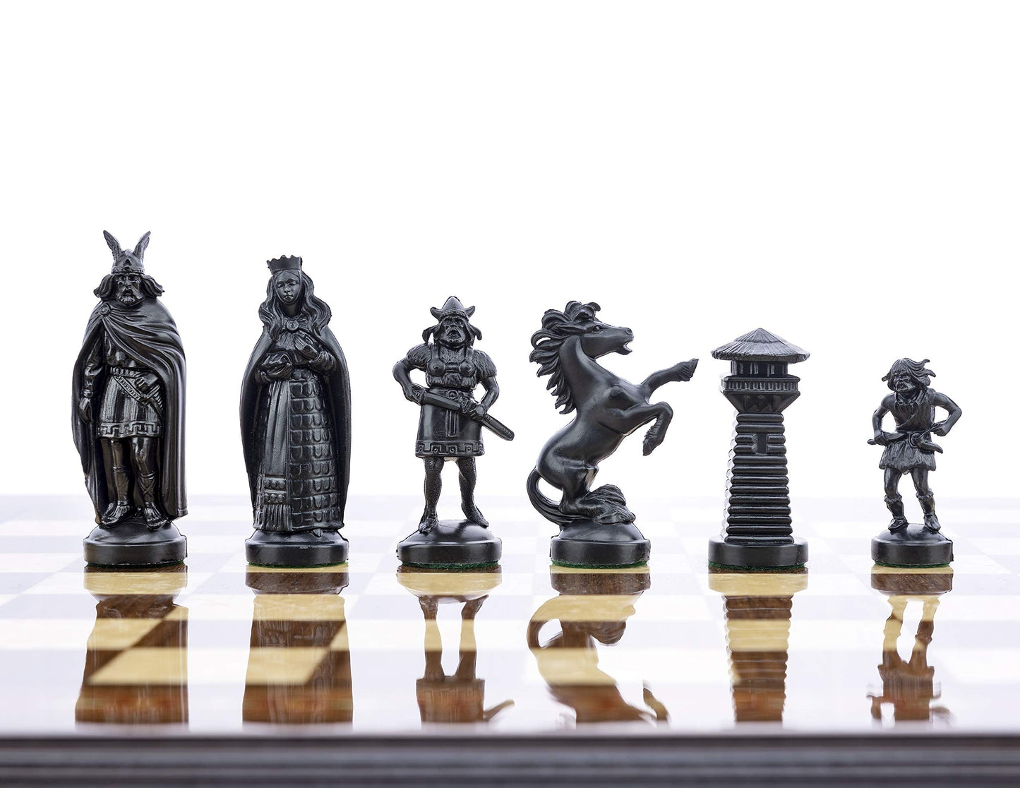 3 3/4" Black & White Viking Plastic Chess Pieces - Felted, Standard Size | Muba