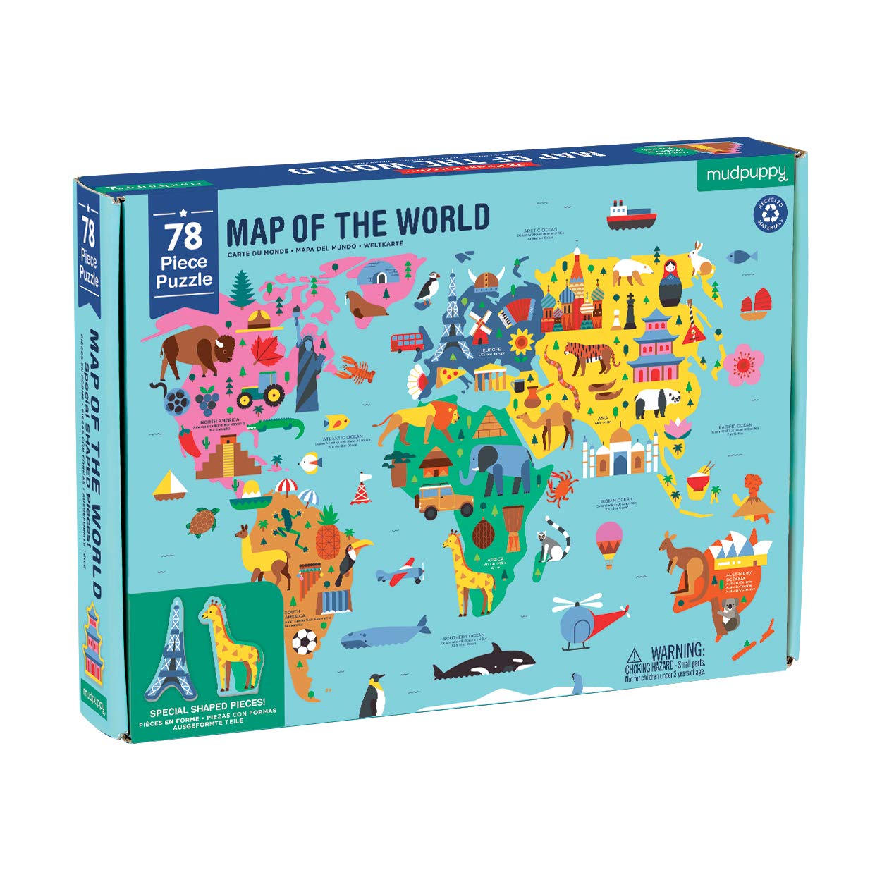 Mudpuppy Map of the World – 78-Piece Geography Puzzle with Iconic Landmarks