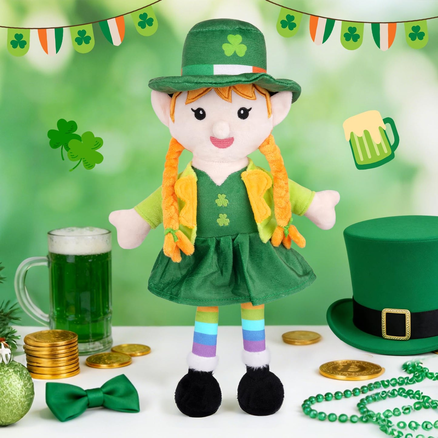 MUFEIRUO Leprechaun St. Patrick's Day Elf Plush with Hat – Soft Stuffed Animal for Home Decor & Gifts