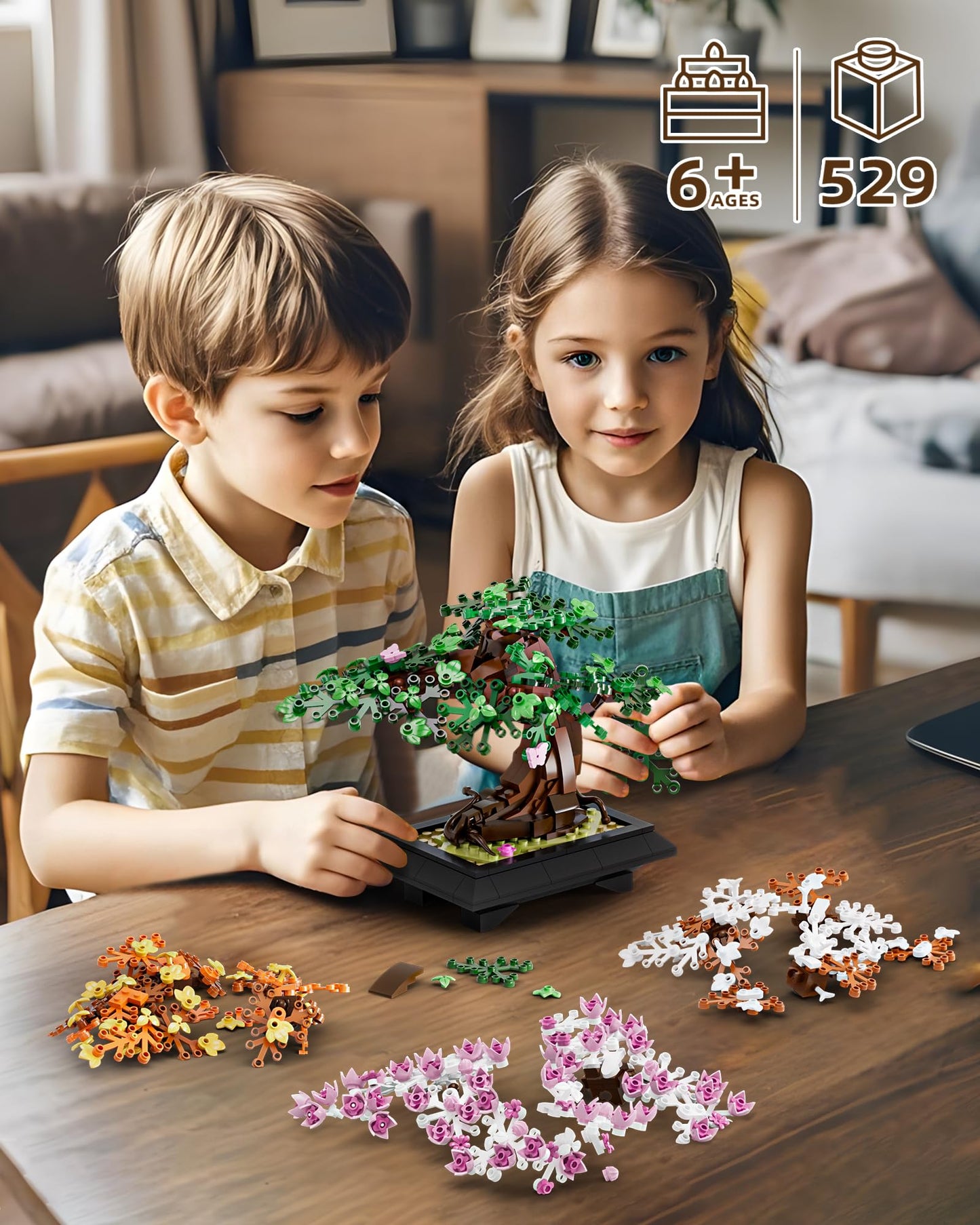 Muiurple 4 in 1 Bonsai Tree Building Set – Four Season Cherry Blossom Kit (529 pcs)