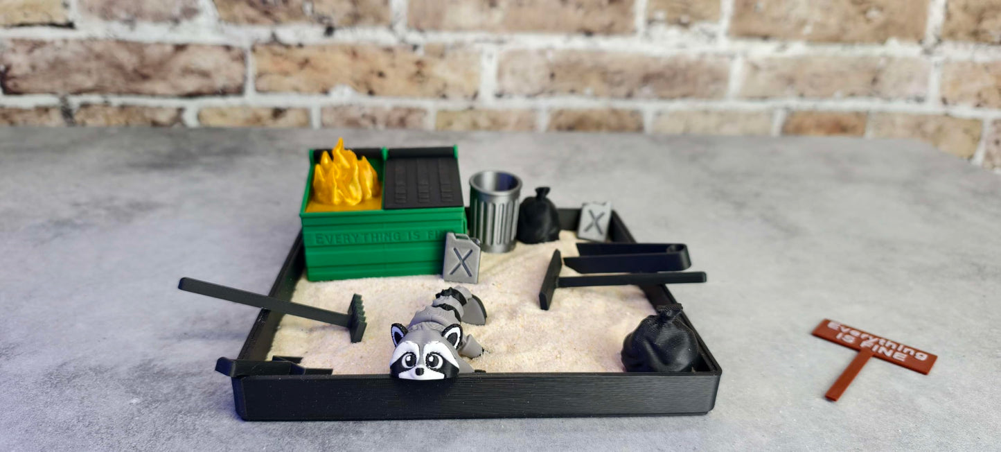 MunnyGrubbers Dumpster Fire Zen Garden – Large 7x7 with Sand – Made in USA