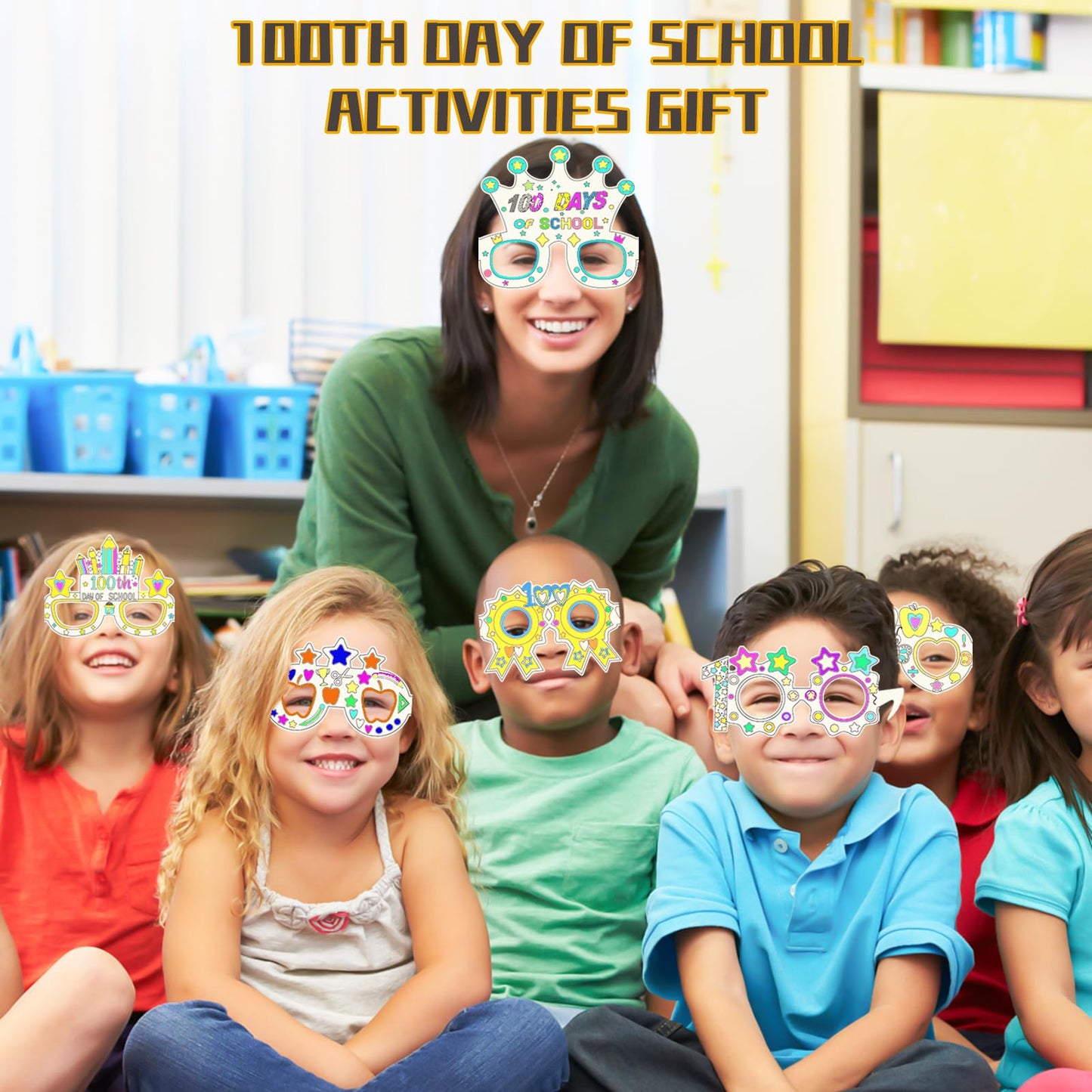 MUOUAKATE 36Pcs 100 Days Coloring Glasses – DIY Classroom Party Glasses (6 Designs)