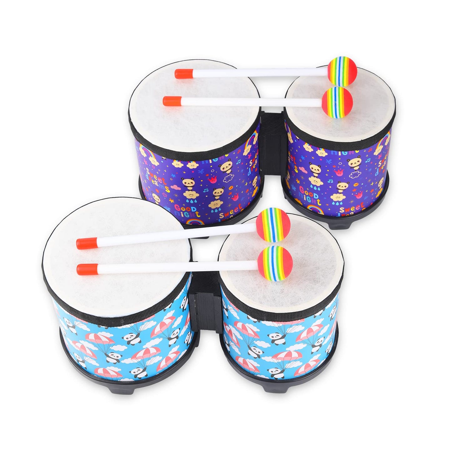 Musfunny Bongo Floor Tom Drums Set for Kids – 5"-6" Blue with 2 Mallets