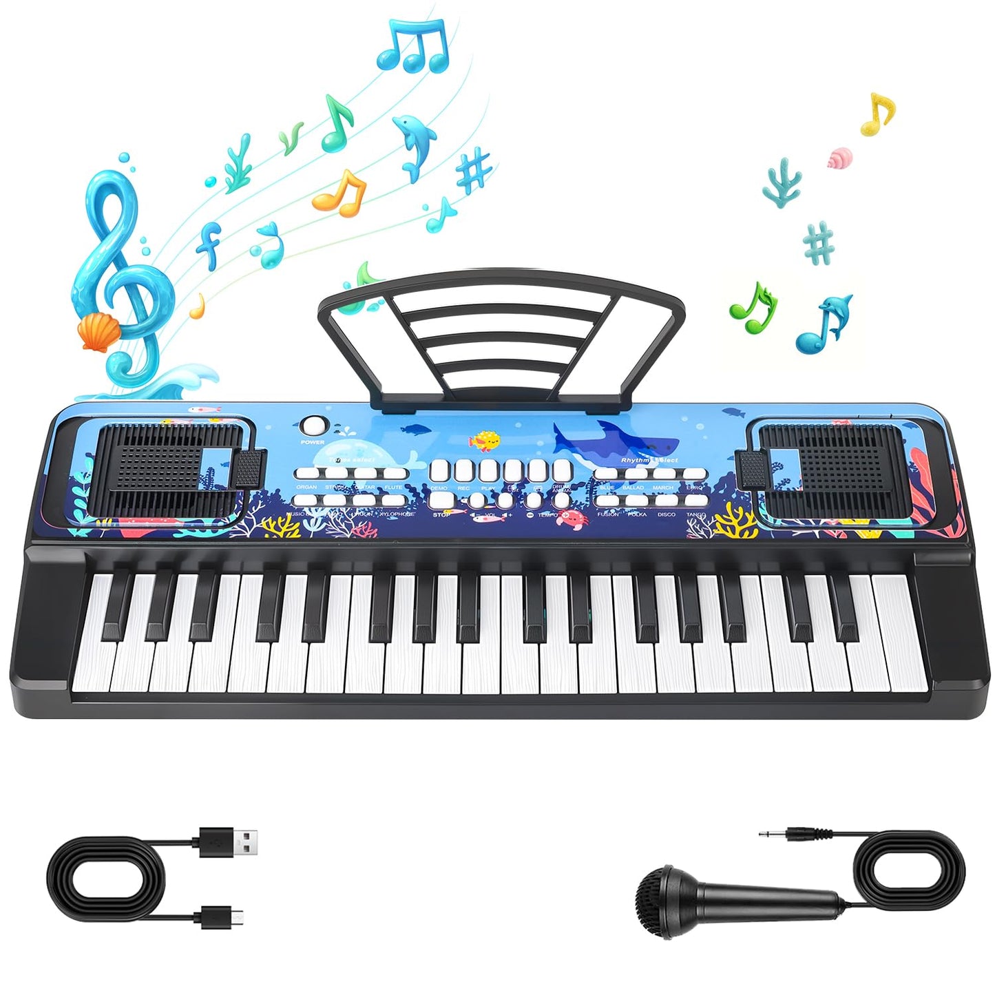 MusicForset Upgraded 37-Key Kids Keyboard with Microphone – Portable Piano Toy for Toddlers 3-6 (Black)