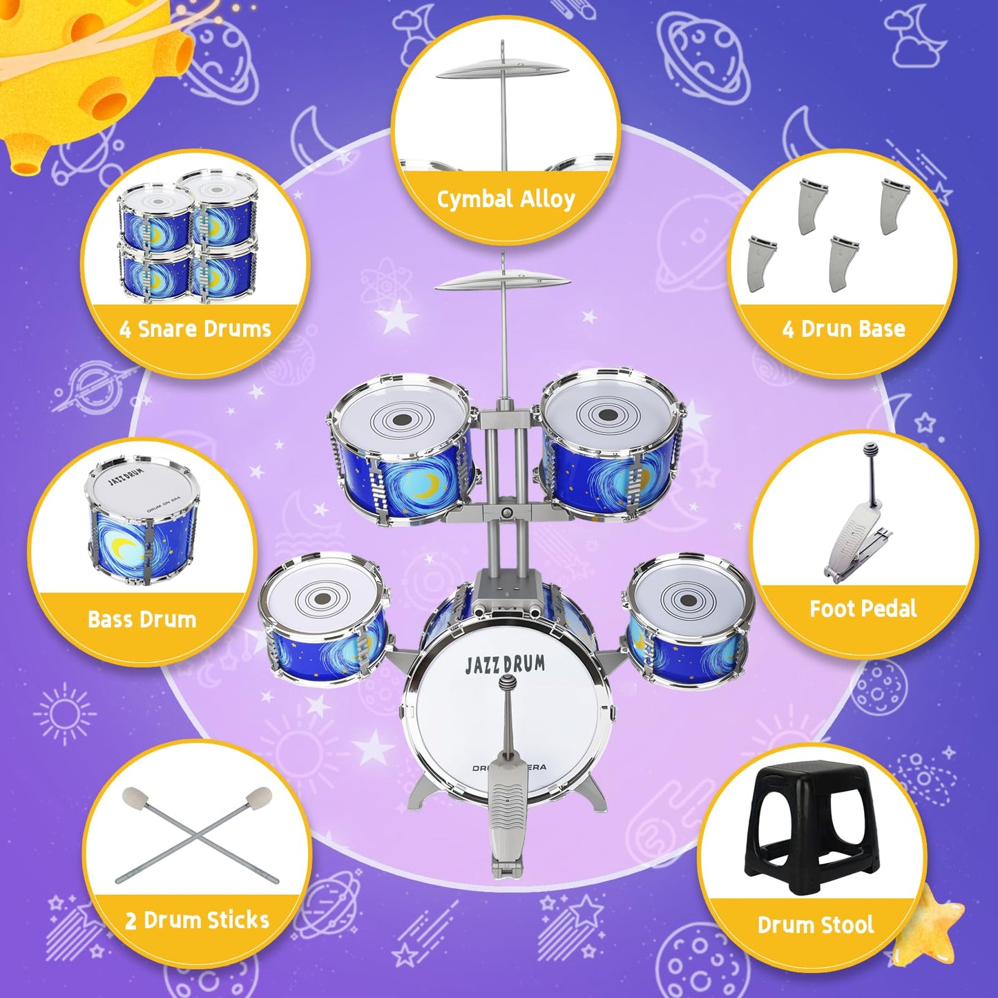 MusicForset Upgraded Kids Drum Set for Toddlers 3-5 – Safe EVA Surface, Stable Stool & Easy Assembly