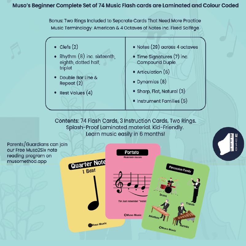 MUSO Music Flash Cards for Beginners – Improve Sight Reading and Solfège (Piano for Kids and Adults)