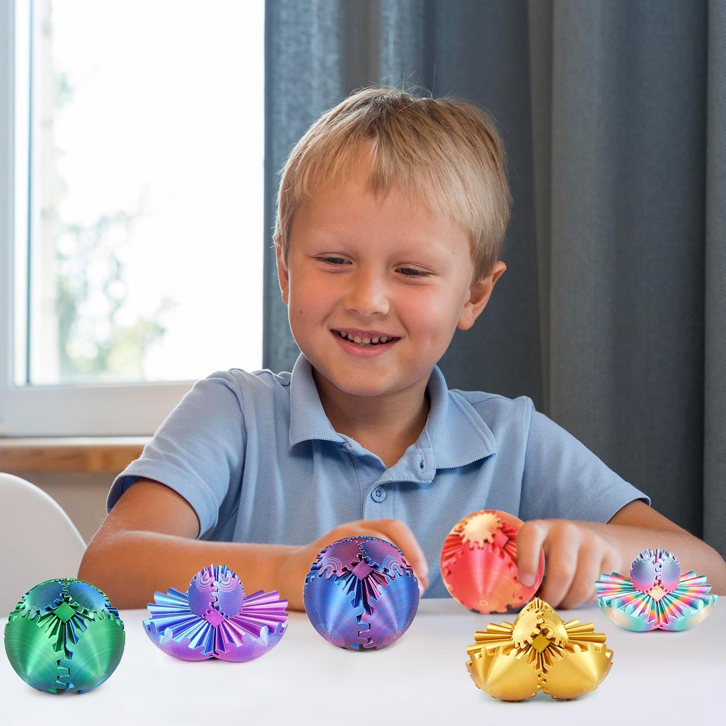 Mydhall Gear Ball – 3D Printed Gear Sphere Fidget Toy (Rainbow, 2.6 in)