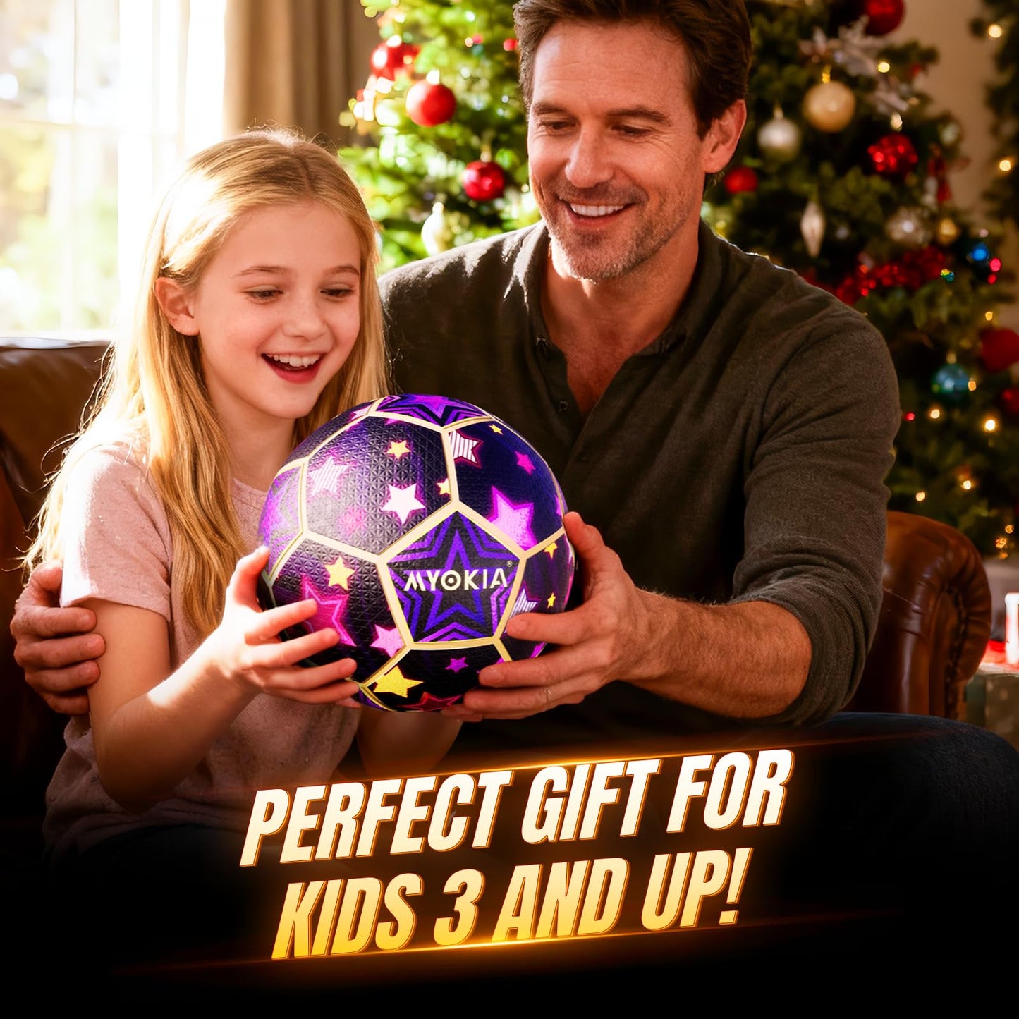 MYOKIA Light Up Soccer Ball – Glow in the Dark, USB Rechargeable RGB Tri-Color (Size 5)