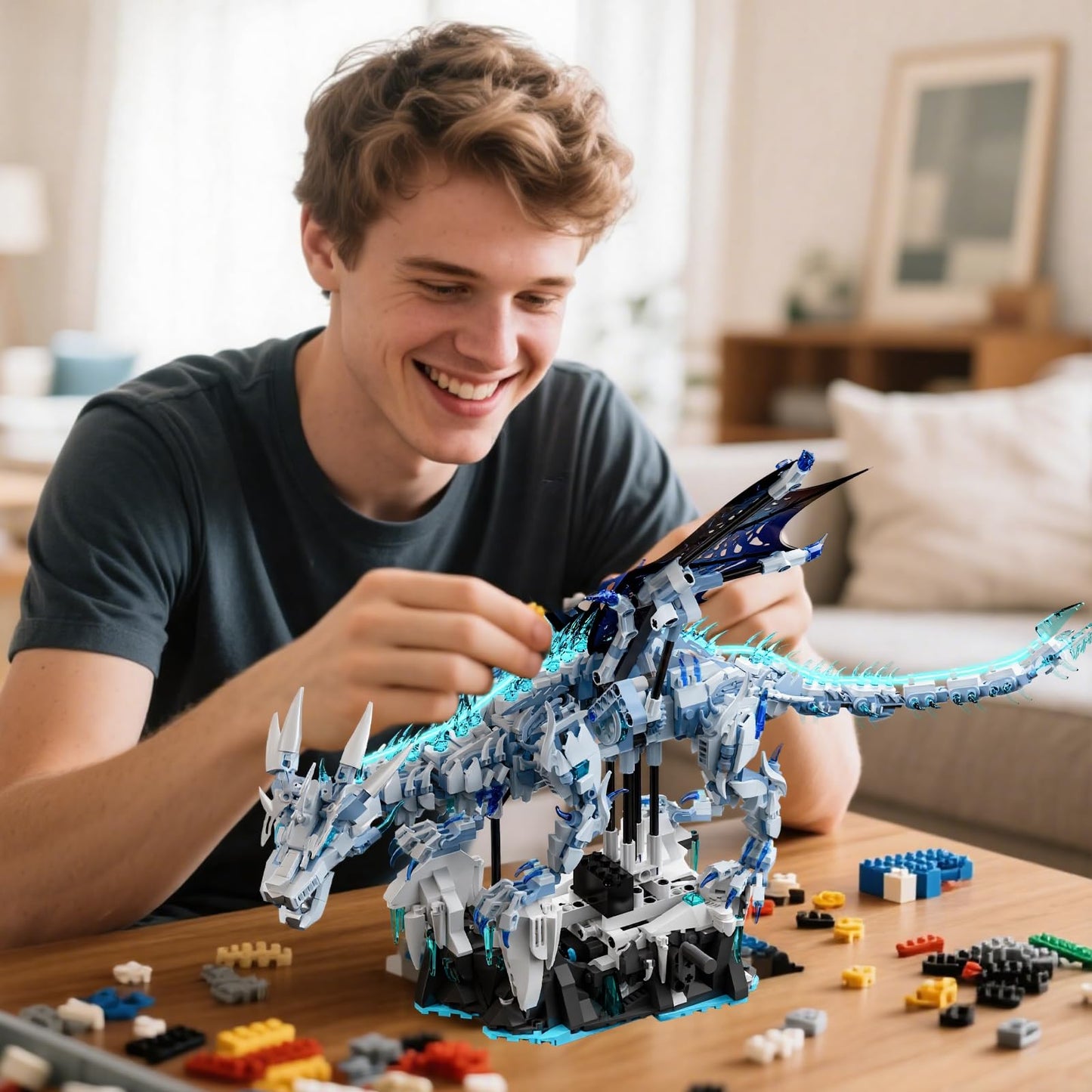 Myth Qholve Mechanical Dark Ice Dragon Build Set – Hand Crank or Motor Motion for Teens & Adults