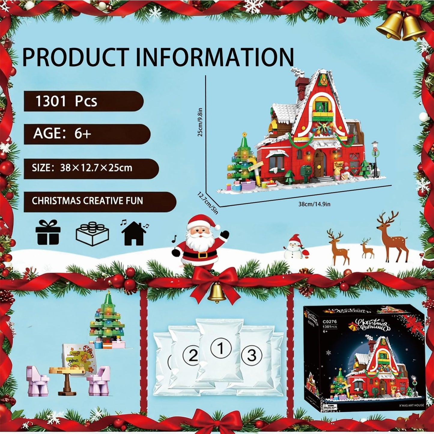 NAFONRU Christmas Family House Building Set – Lego-Compatible Holiday Village